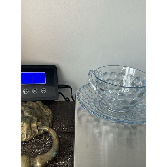 2 Anchor Hocking Fire King Blue Bubble Cup Saucer MCM 1940-1965 Coffee Tea - Picture 4 of 16